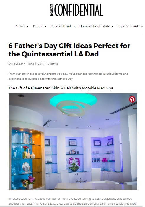 LA Confidential Lists Motykie Med Spa as One of the Top Father&#039;s Day Gift Ideas